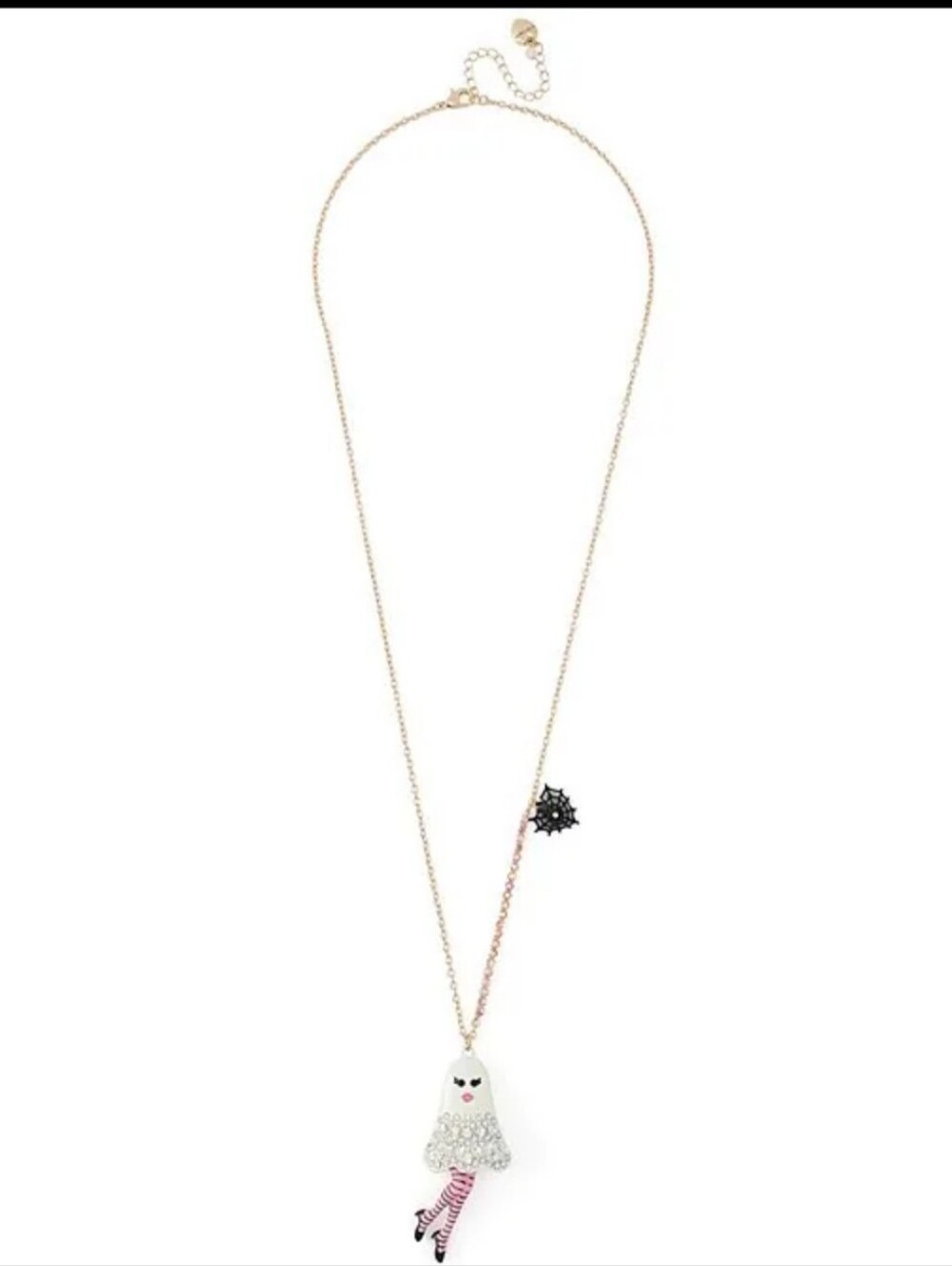 Betsey Johnson Long Necklace Halloween Girly Ghost Faux Stone NWT